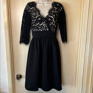 Eliza J Black Lace and Faille V-Neck Midi Dress size 6